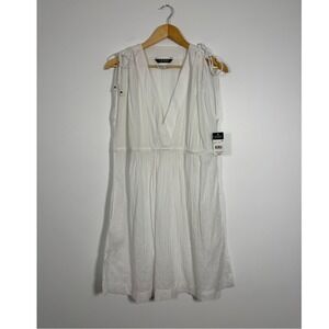 Boho Lauren Ralph Lauren Women XL Swim Coverup White Cotton V-Neck Sleeveless